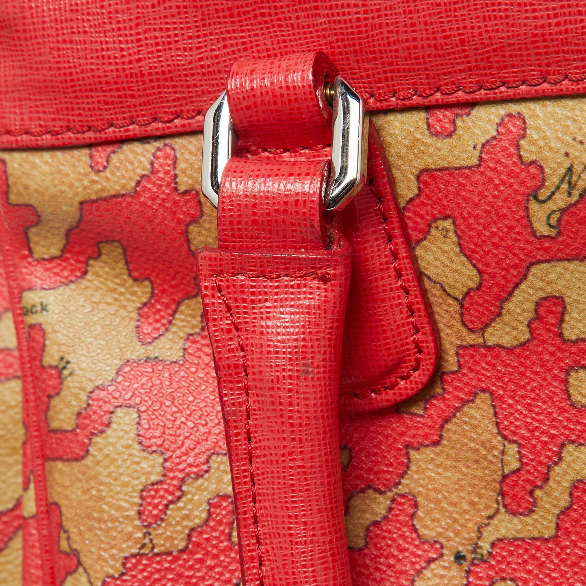 Alviero Martini 1A Classe Beige/Red Geo Print Coated Canvas and Leather Tote For Sale 1