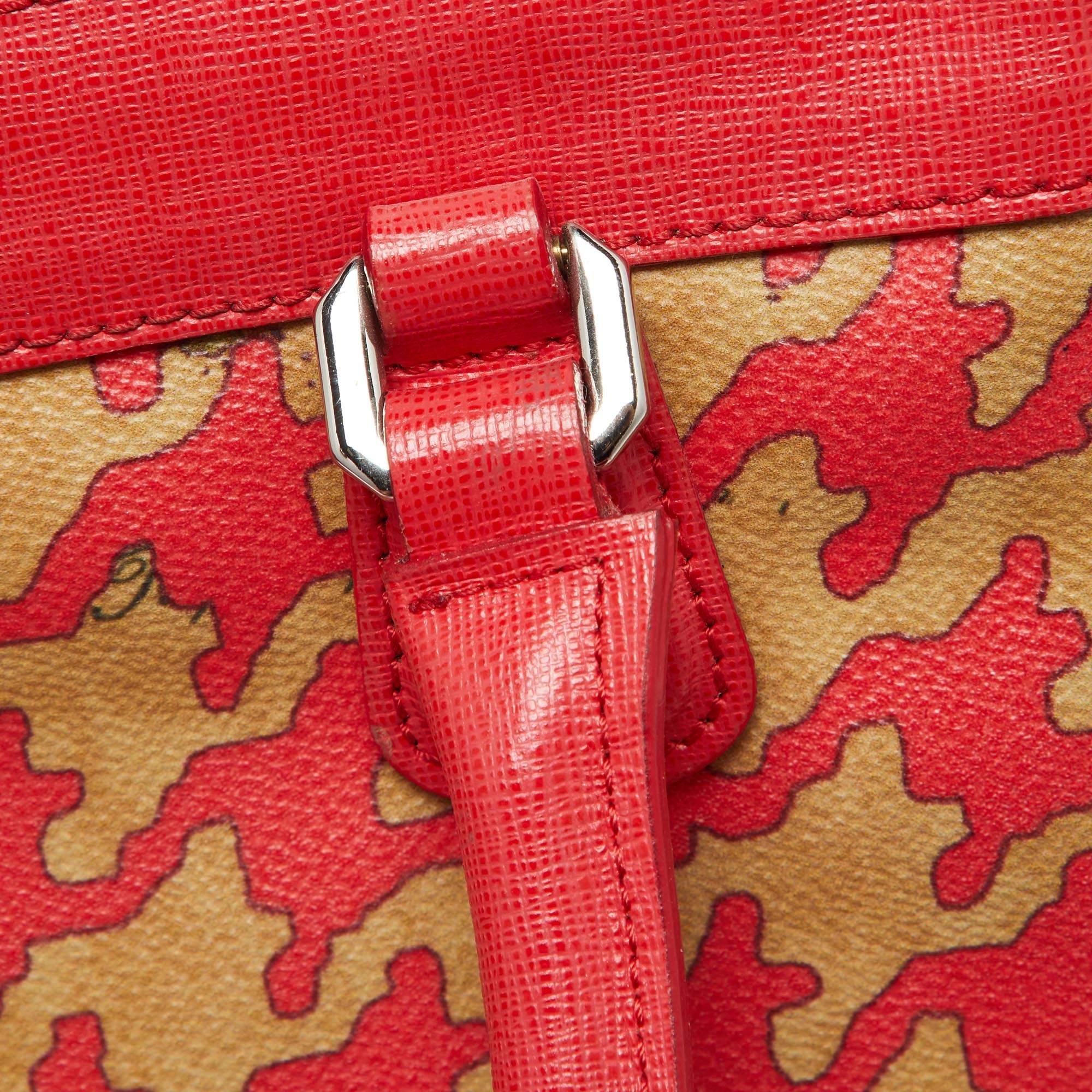 Alviero Martini 1A Classe Beige/Red Geo Print Coated Canvas and Leather Tote For Sale 2