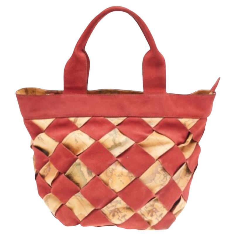 Alviero Martini 1A Classe Beige/Red Geo Print woven Coated Canvas and Suede Tote