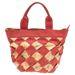 Alviero Martini 1A Classe Beige/Red Geo Print woven Coated Canvas and Suede Tote