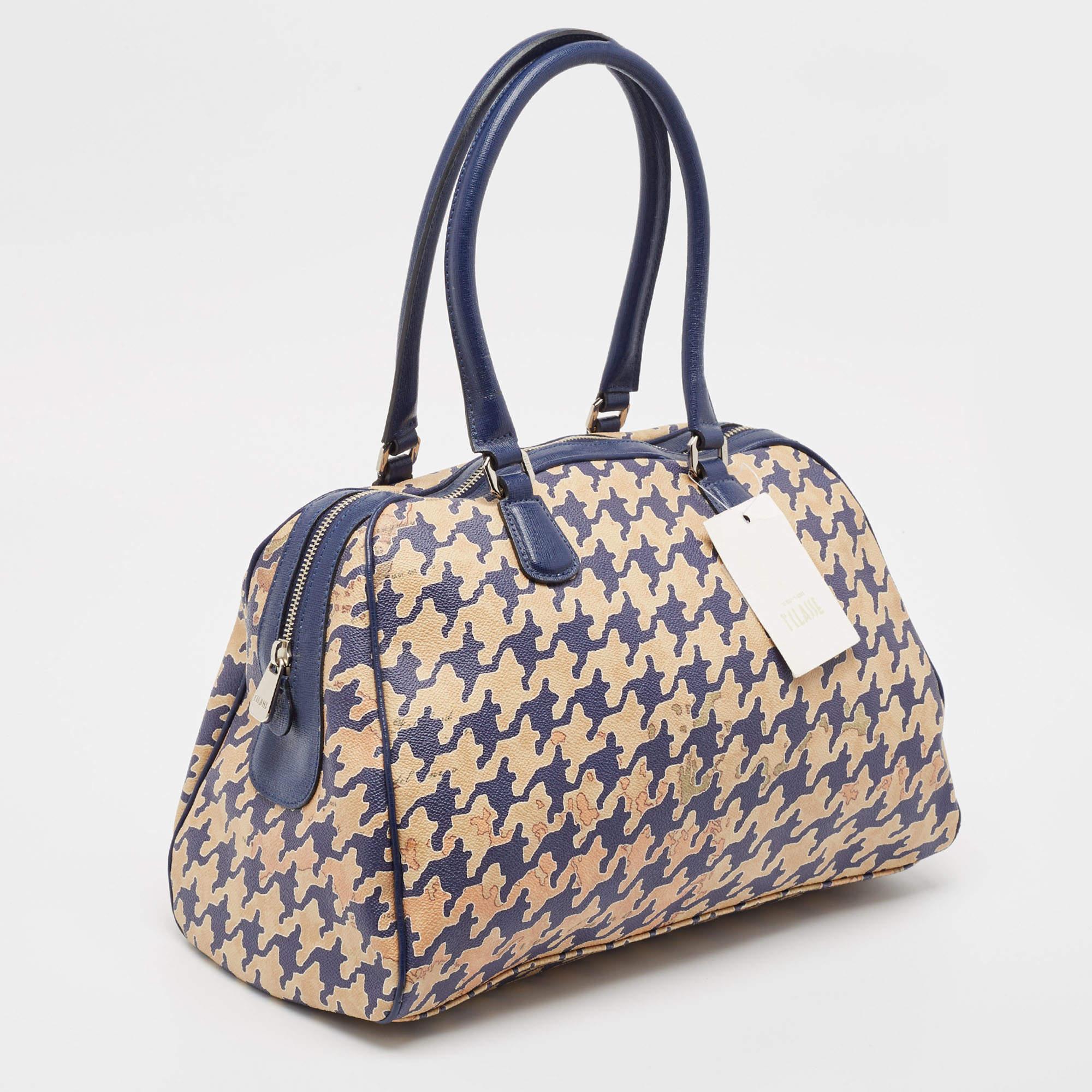 Marron Alviero Martini 1A Classe Sacoche en toile enduite à motif bleu/beige en vente