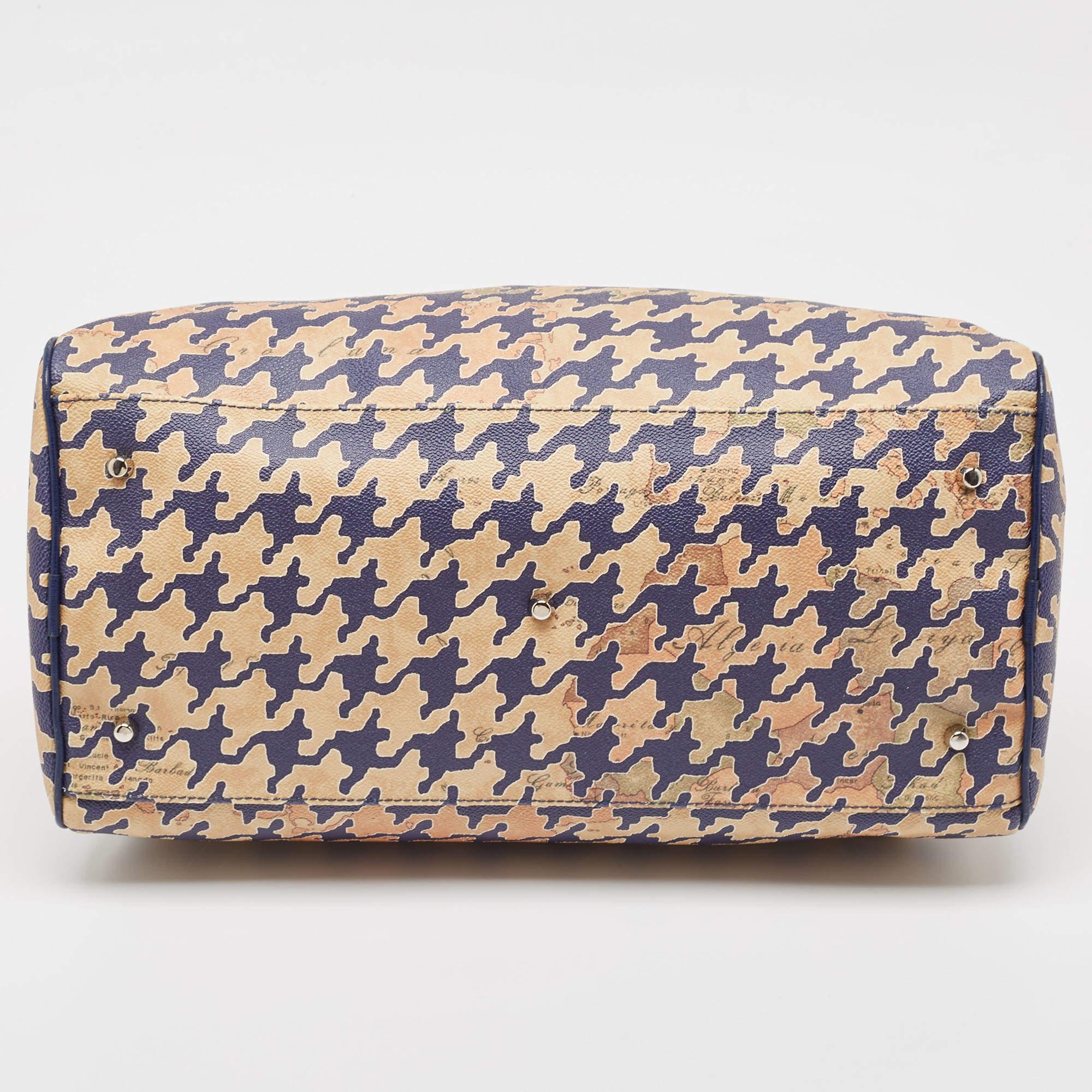Alviero Martini 1A Classe Sacoche en toile enduite à motif bleu/beige en vente 1