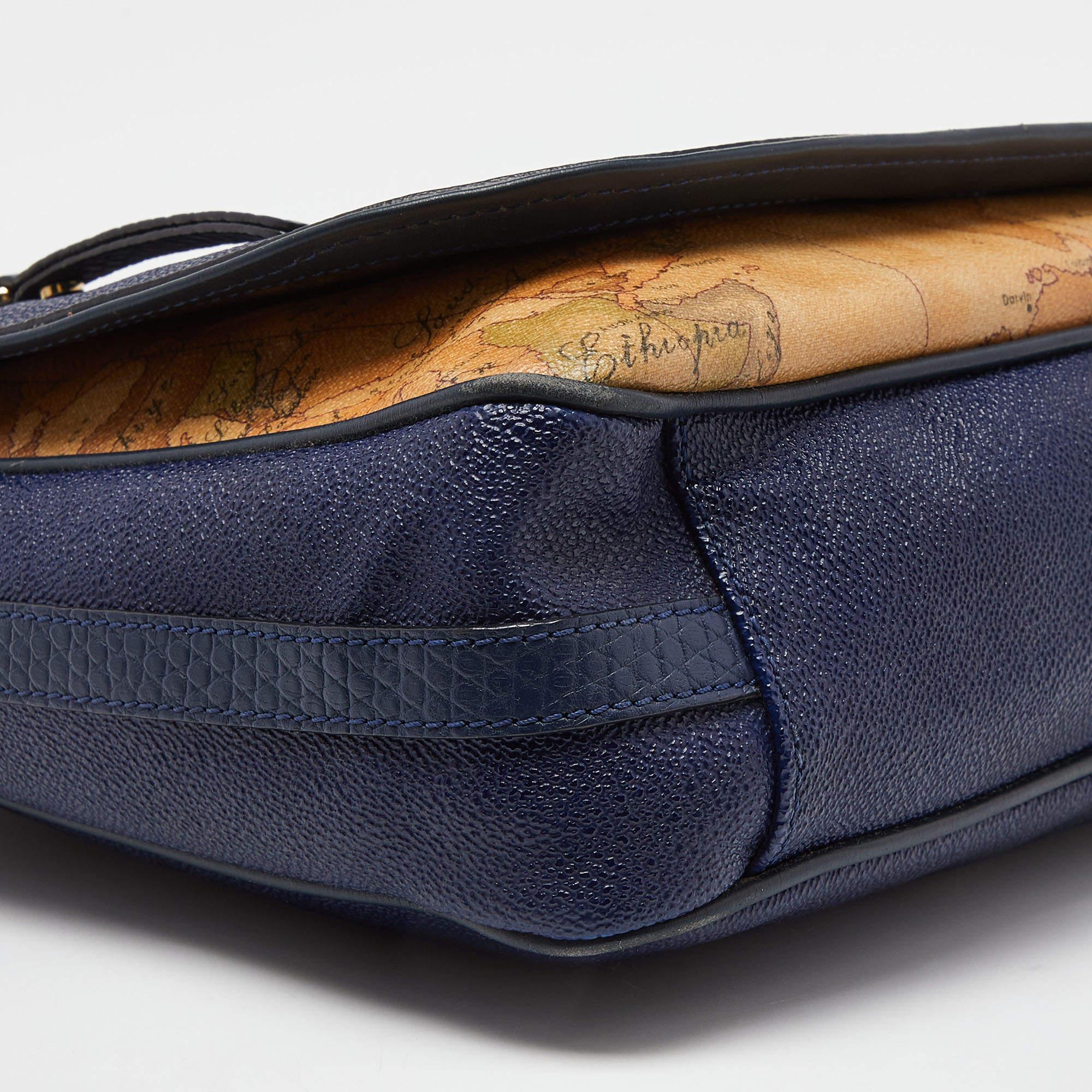 Alviero Martini 1A Classe Blue Geo Print Coated Canvas & Leather Crossbody Bag For Sale 4