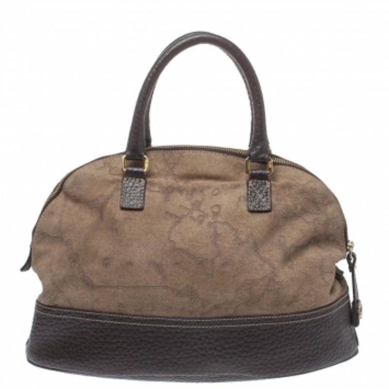 Gray Alviero Martini 1A Classe Brown Fabric and Leather Satchel For Sale