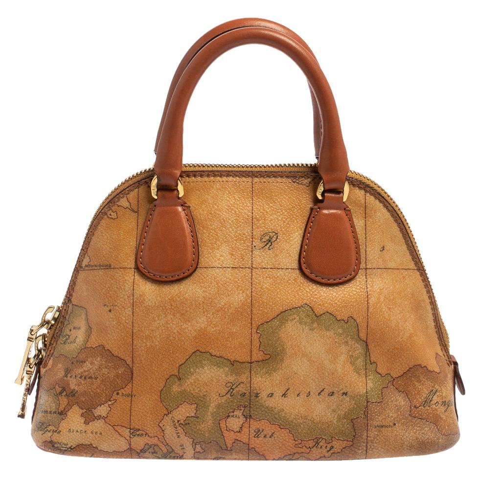 Alviero Martini 1A Classe Brown Geo Print Canvas and Leather Crossbody Bag