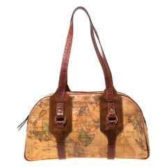Alviero Martini 1A Classe Brown Geo Print Canvas and Leather Satchel
