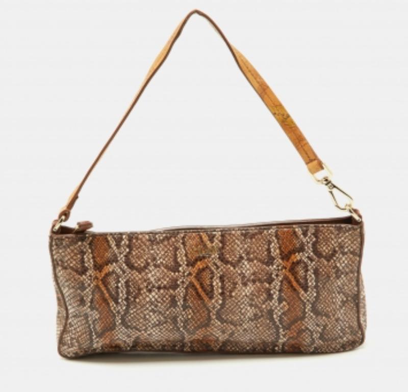Marrone Alviero Martini 1A Classe Borsa baguette in pelle e pitone marrone con zip in vendita
