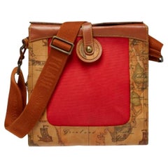 Alviero Martini 1A Classe Geo Print Coated Canvas and Leather Flap Messenger Bag