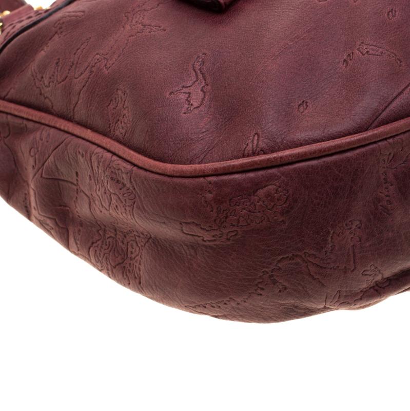 Alviero Martini 1A Classe Marron Map Embossed Leather Shoulder Bag For Sale 2