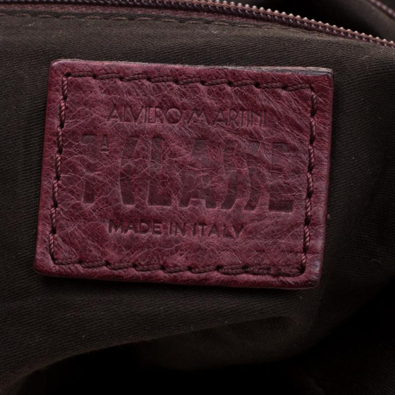 Black Alviero Martini 1A Classe Marron Map Embossed Leather Shoulder Bag For Sale