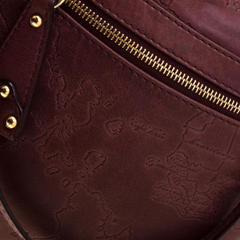 Alviero Martini 1A Classe Marron Map Embossed Leather Shoulder Bag 3