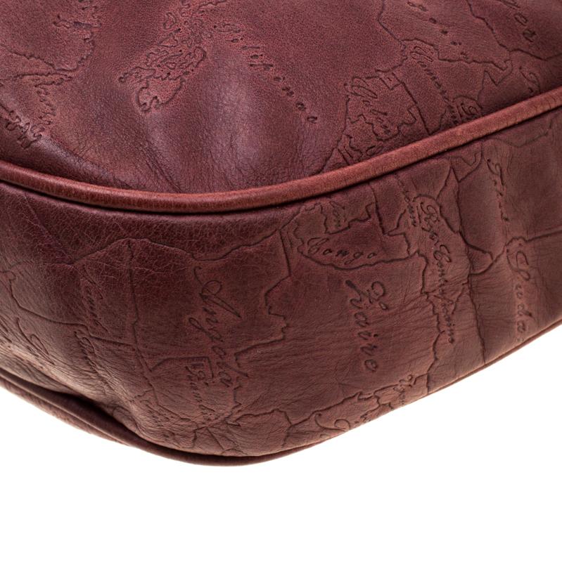 Alviero Martini 1A Classe Marron Map Embossed Leather Shoulder Bag For Sale 1