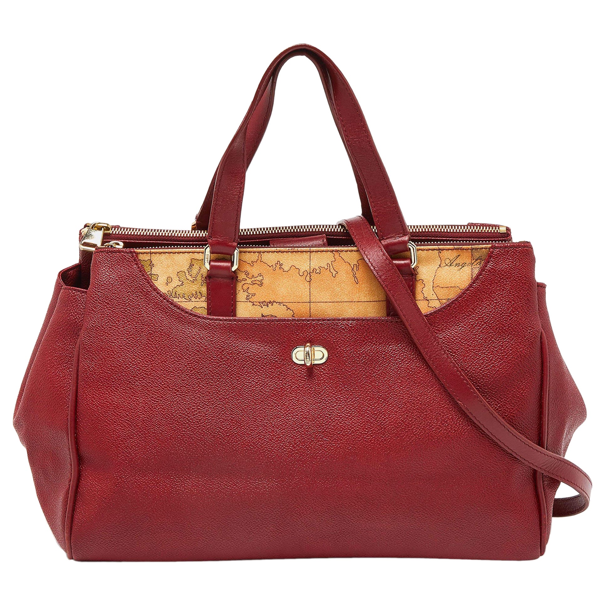 Alviero Martini 1A Classe Tote in tela e pelle Coates con stampa geo rosso/beige