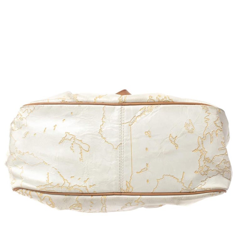 Alviero Martini 1A Classe White Geo Embossed Canvas Bow Satchel at