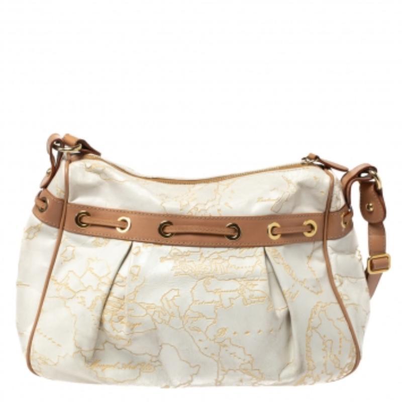 Alviero Martini 1A Classe Weiß Geo Geprägtes Segeltuch Schleife Satchel im Angebot 3