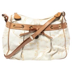 Alviero Martini 1A Classe White Geo Embossed Canvas Bow Satchel