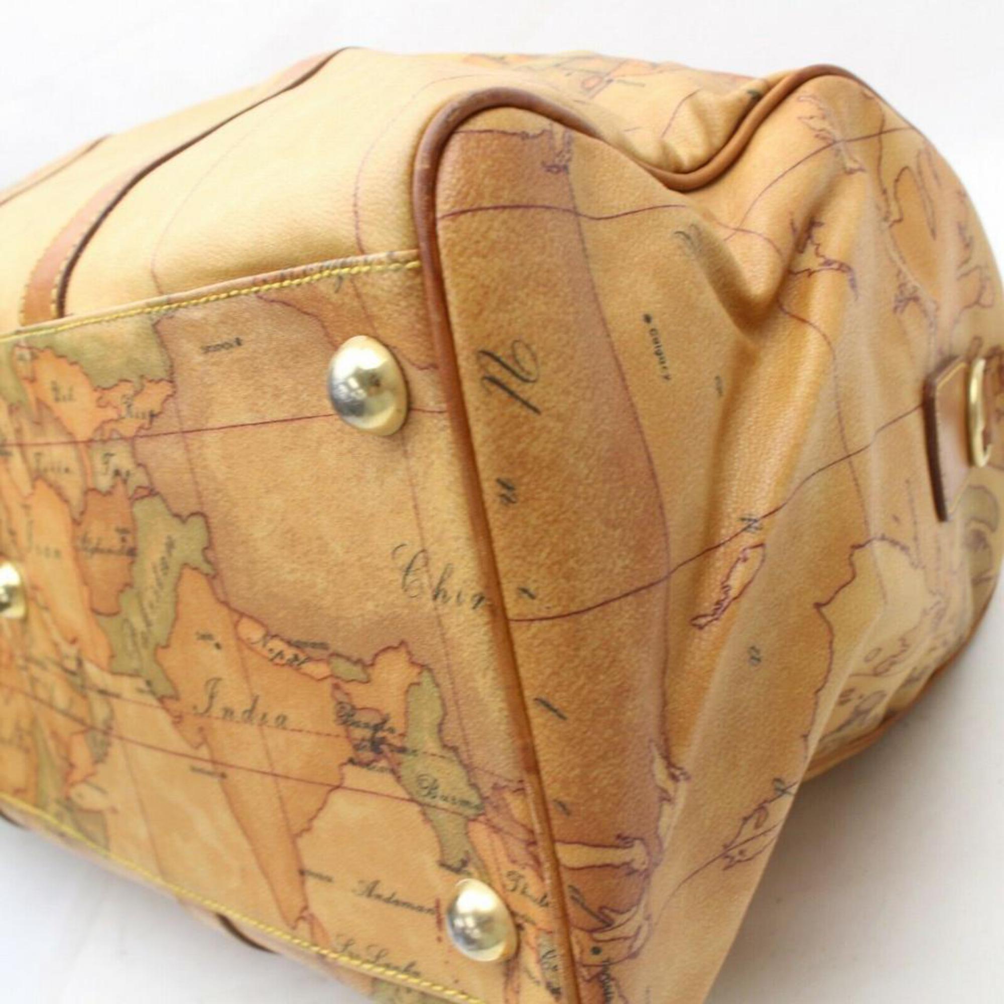 Alviero Martini Classe Map Duffle 870207 Brown Coated Canvas Travel Bag In Good Condition For Sale In Forest Hills, NY