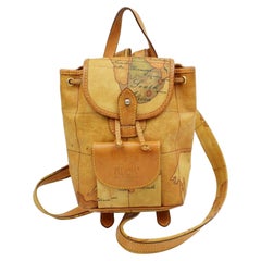 Vintage Alviero Martini Prima Classe Atlas Map 872433 Light Brown Coated Canvas Backpack