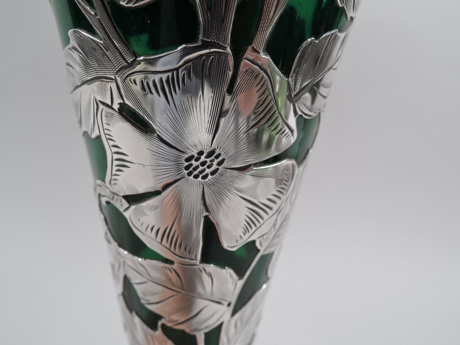 Alvin American Art Nouveau Green Silver Overlay Vase 1