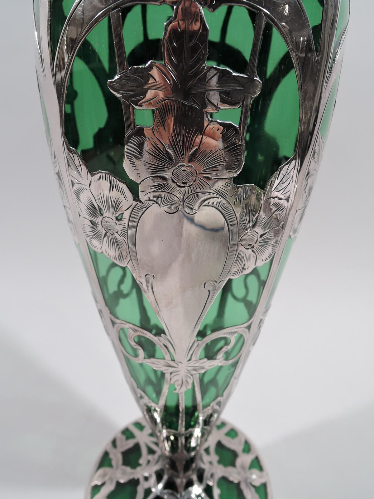 Alvin American Art Nouveau Green Silver Overlay Vase 1