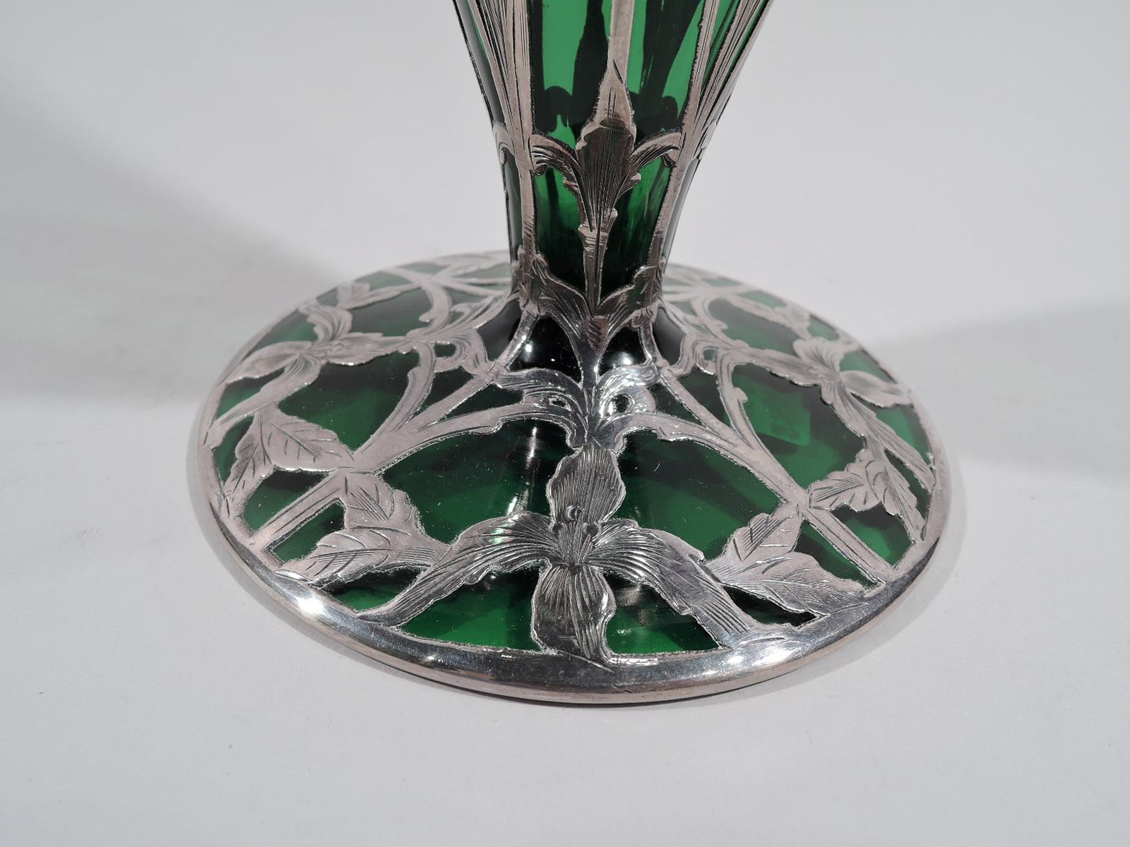 Alvin American Art Nouveau Green Silver Overlay Vase 2