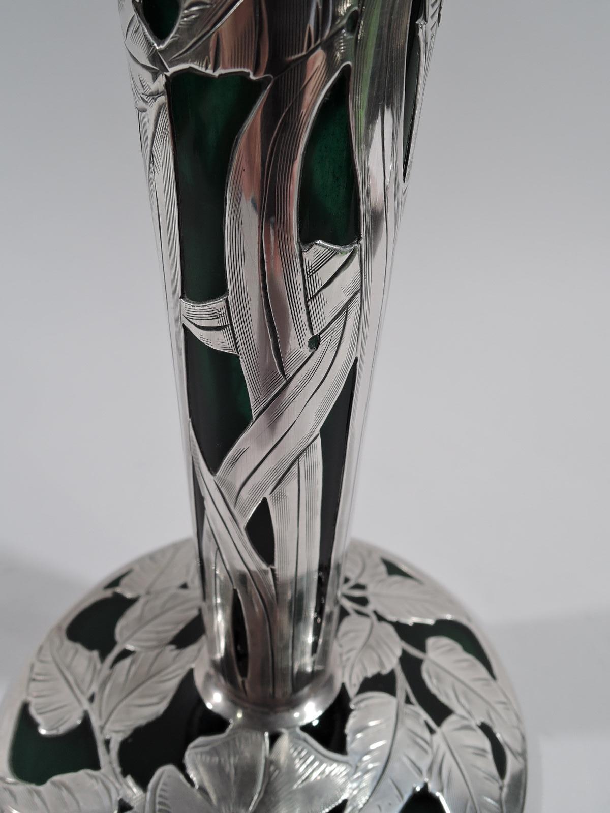 Alvin American Art Nouveau Green Silver Overlay Vase 2