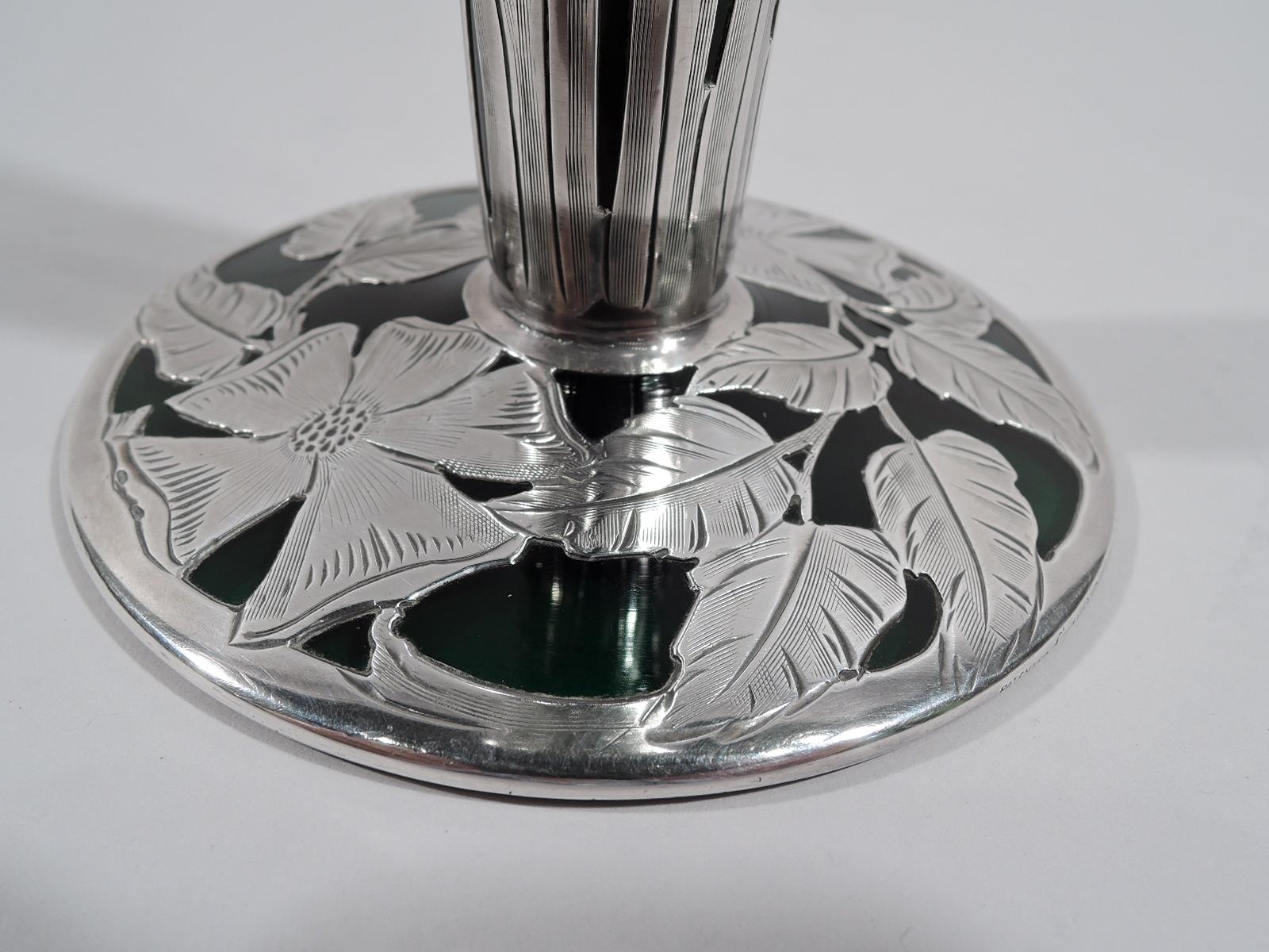 Alvin American Art Nouveau Green Silver Overlay Vase 3