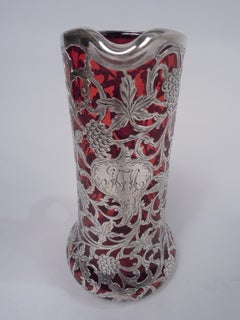 Alvin American Art Nouveau Red Silver Overlay Claret Jug
