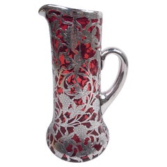 Alvin American Art Nouveau Red Silver Overlay Claret Jug