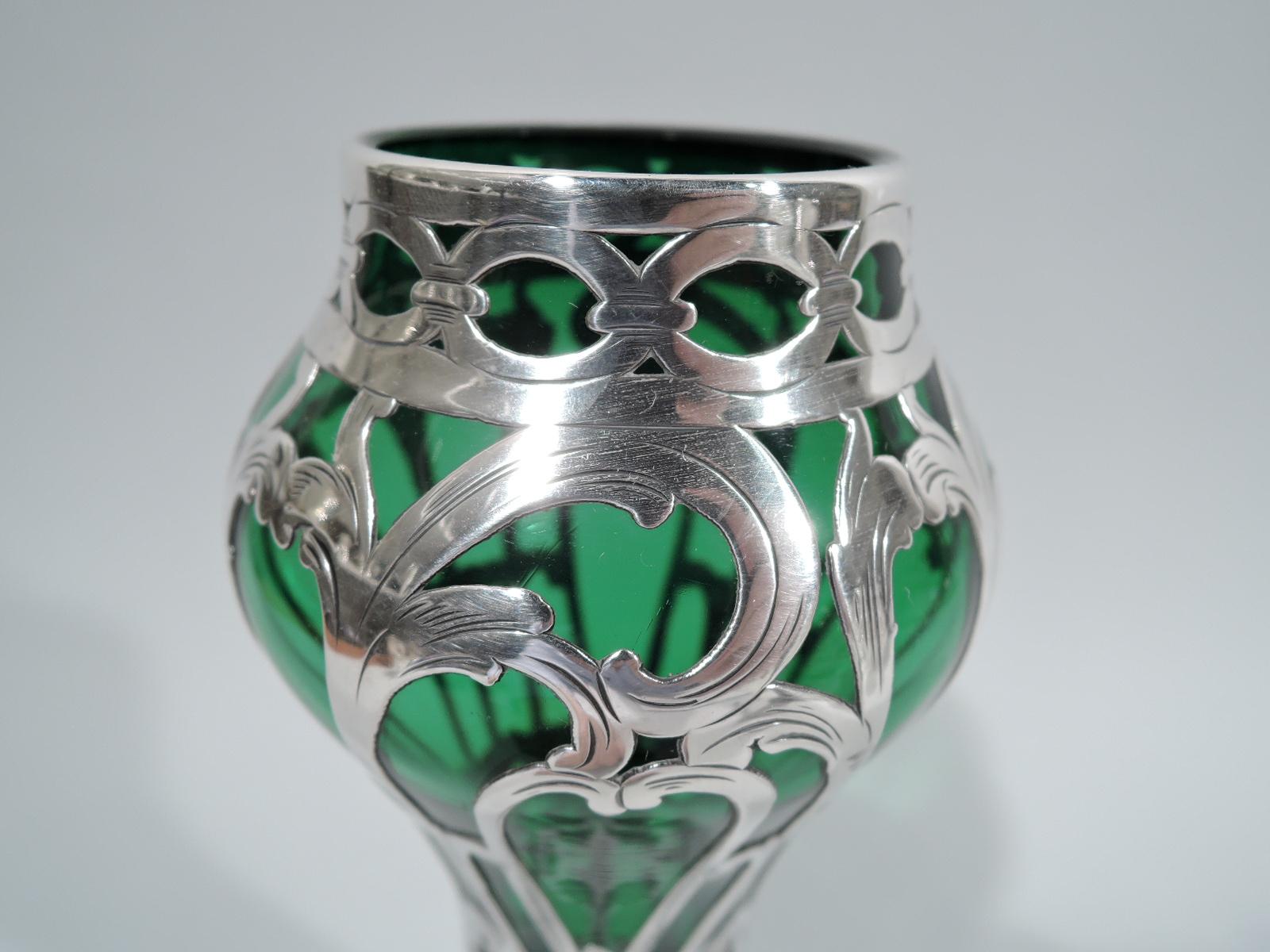 North American Alvin Art Nouveau Green Silver Overlay Sunflower Vase