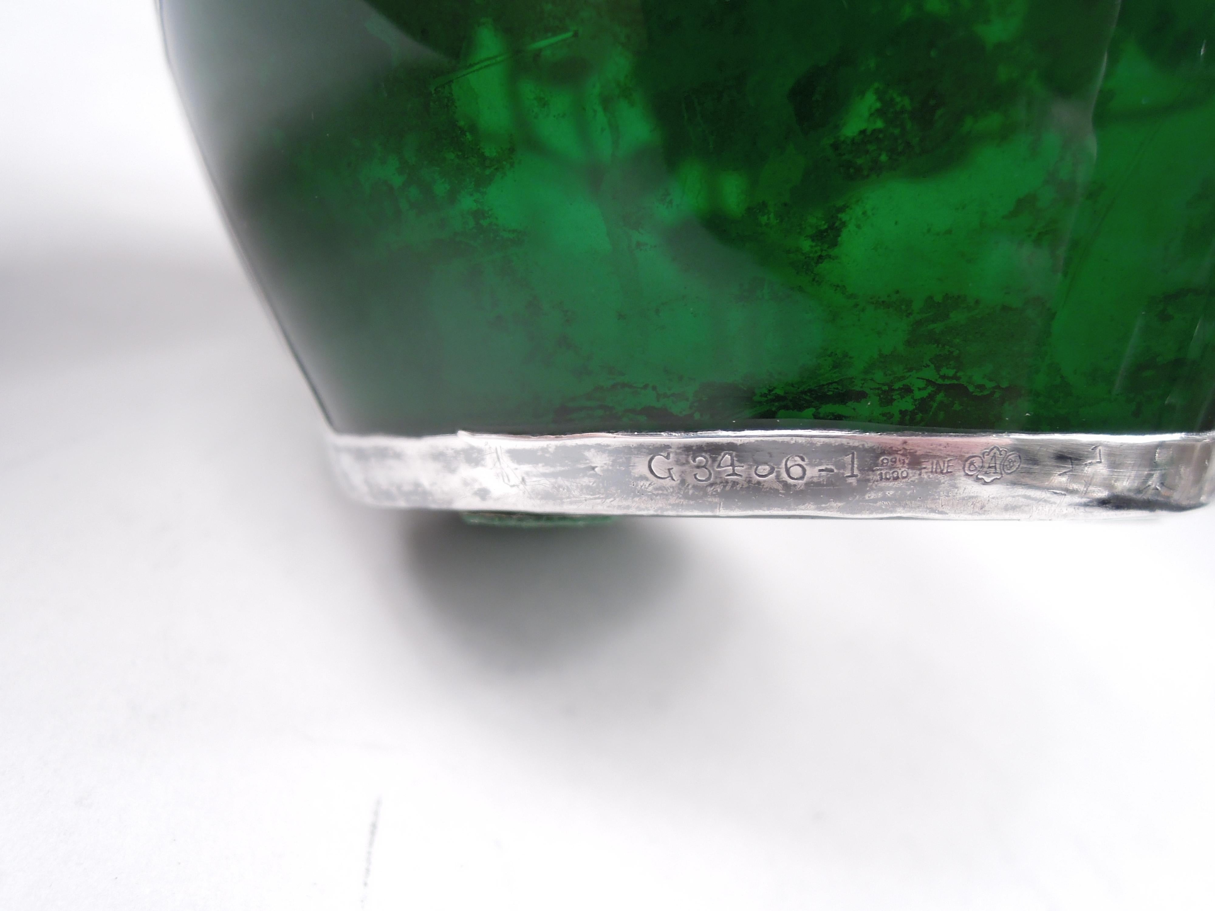 Alvin Art Nouveau Green Vase with Floral Silver Overlay For Sale 4