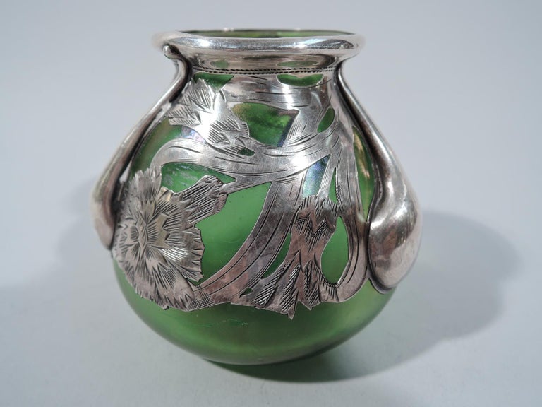 Alvin Art Nouveau Iridescent Green Glass Silver Overlay Bud Vase For Sale At 1stdibs