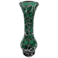 Alvin Art Nouveau Tall Green Silver Overlay Vase