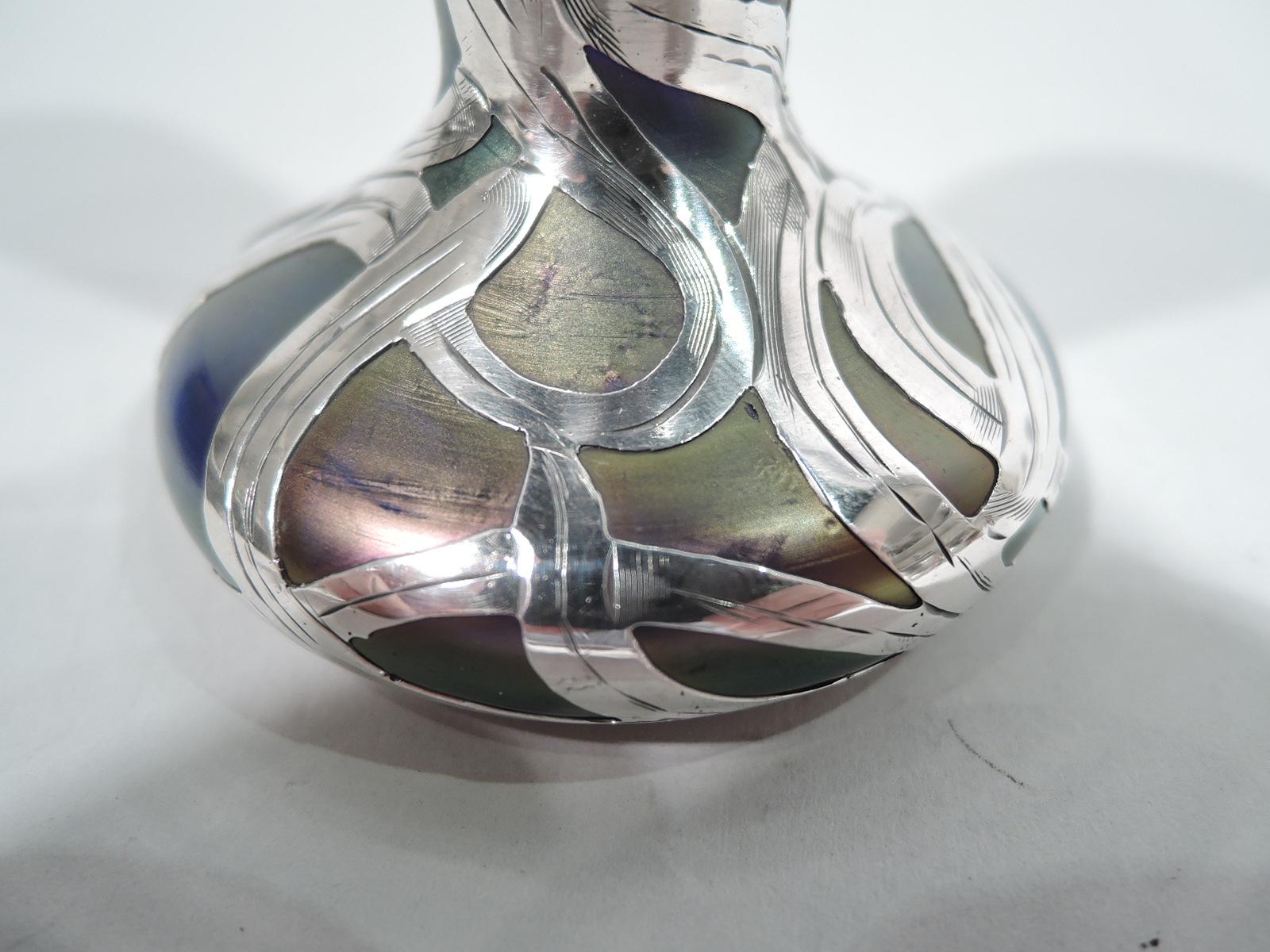 Alvin Austrian Art Nouveau Iridescent Silver Overlay Bud Vase 1