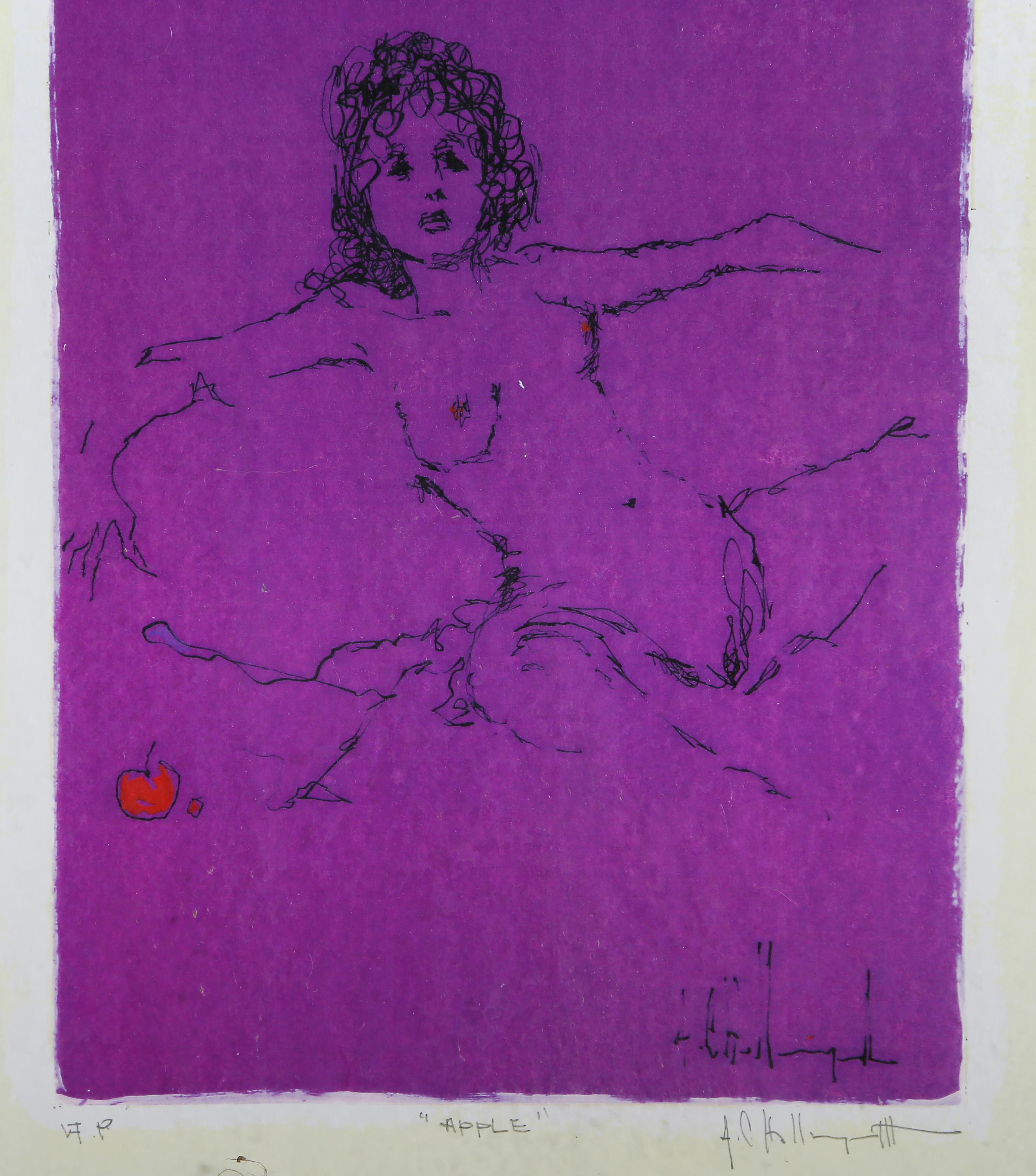Manzana, litografía moderna coloreada a mano por Alvin Carl Hollingsworth - Print Moderno de Alvin C. Hollingsworth