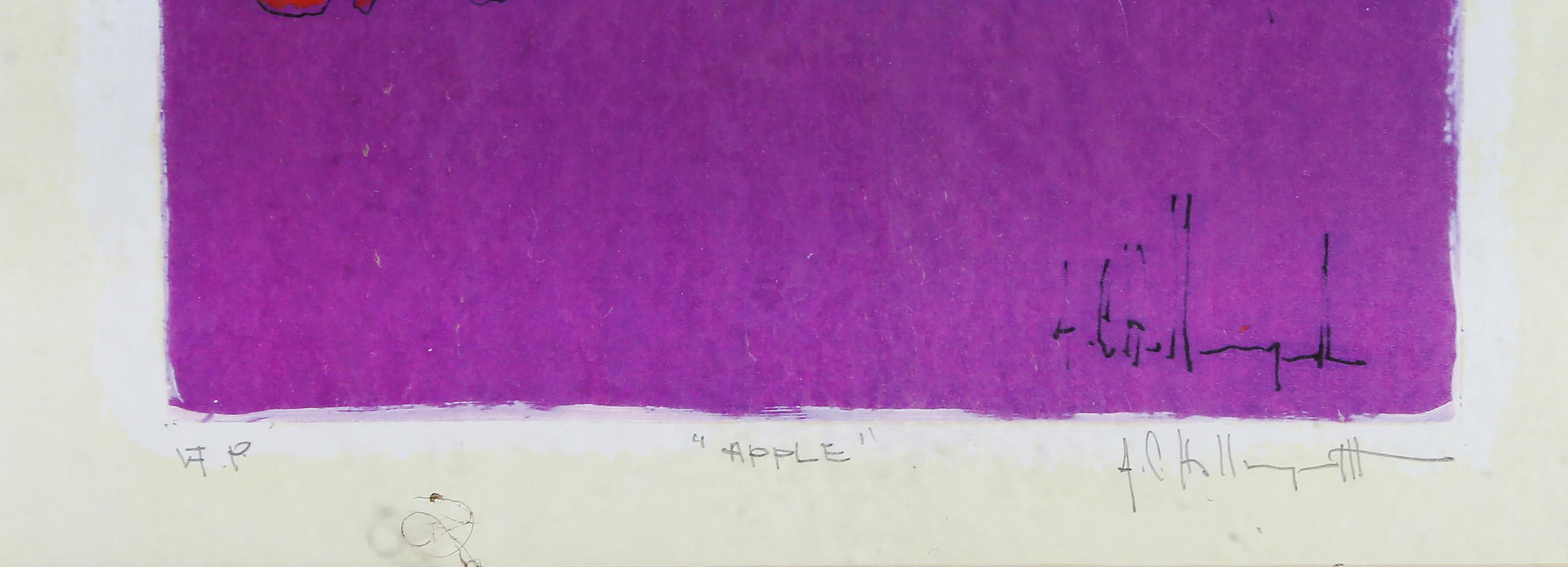 Manzana, litografía moderna coloreada a mano por Alvin Carl Hollingsworth - Nude Print Marrón de Alvin C. Hollingsworth