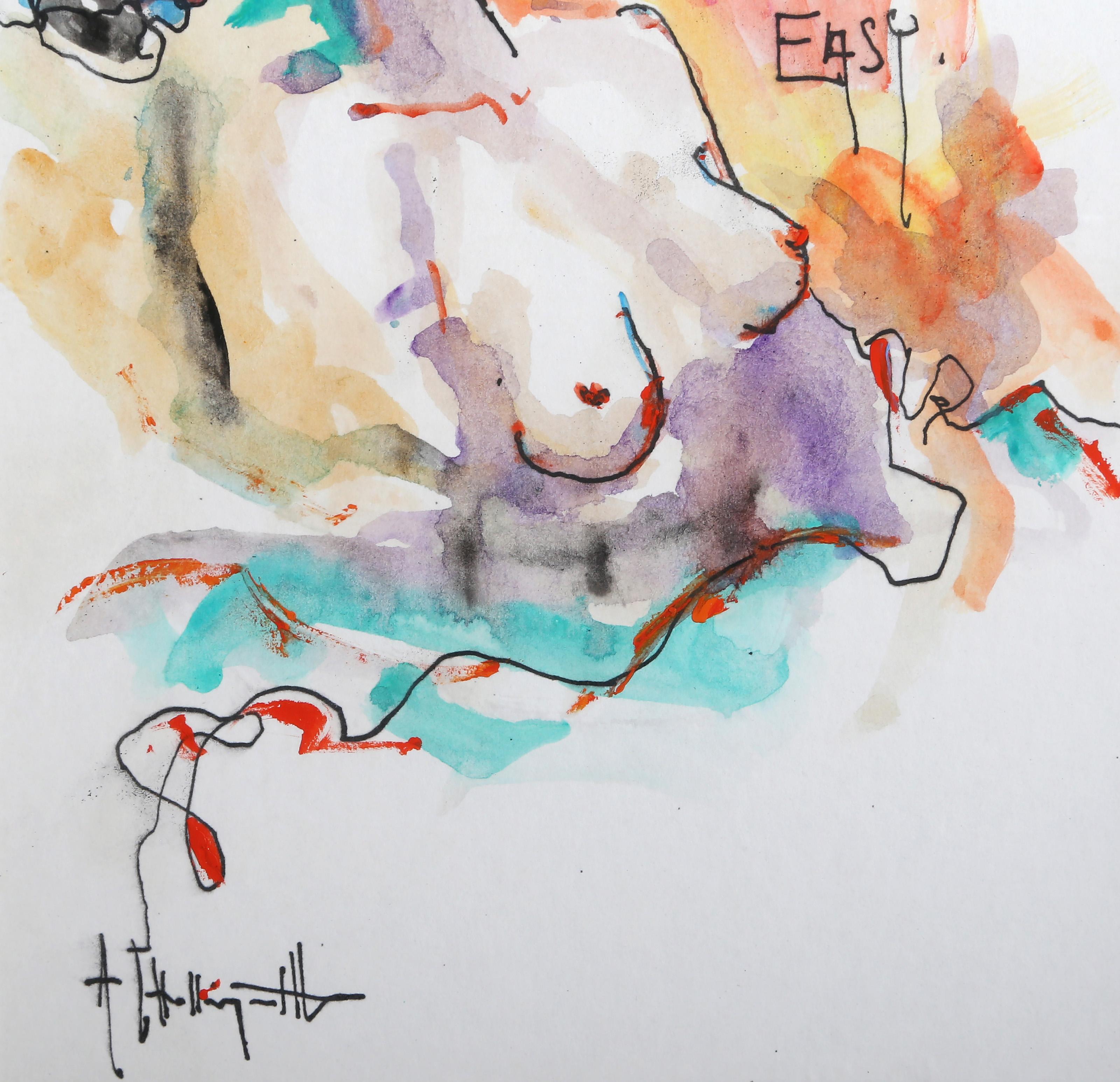 Kunst ist nicht einfach, Surrealistische handkolorierte Lithographie von Alvin Carl Hollingsworth (Braun), Figurative Print, von Alvin C. Hollingsworth