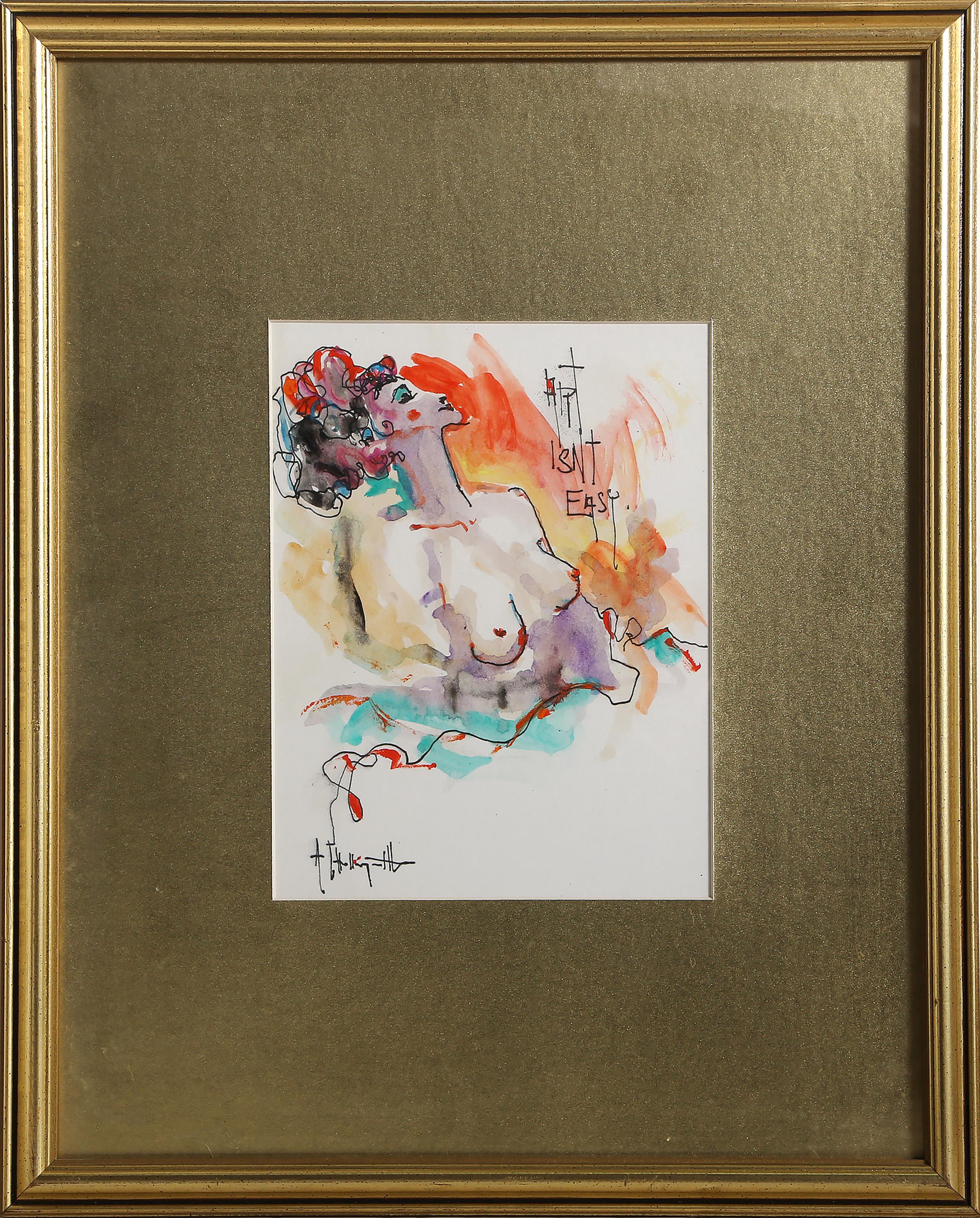 L'arte non è facile, litografia surrealista colorata a mano di Alvin Carl Hollingsworth