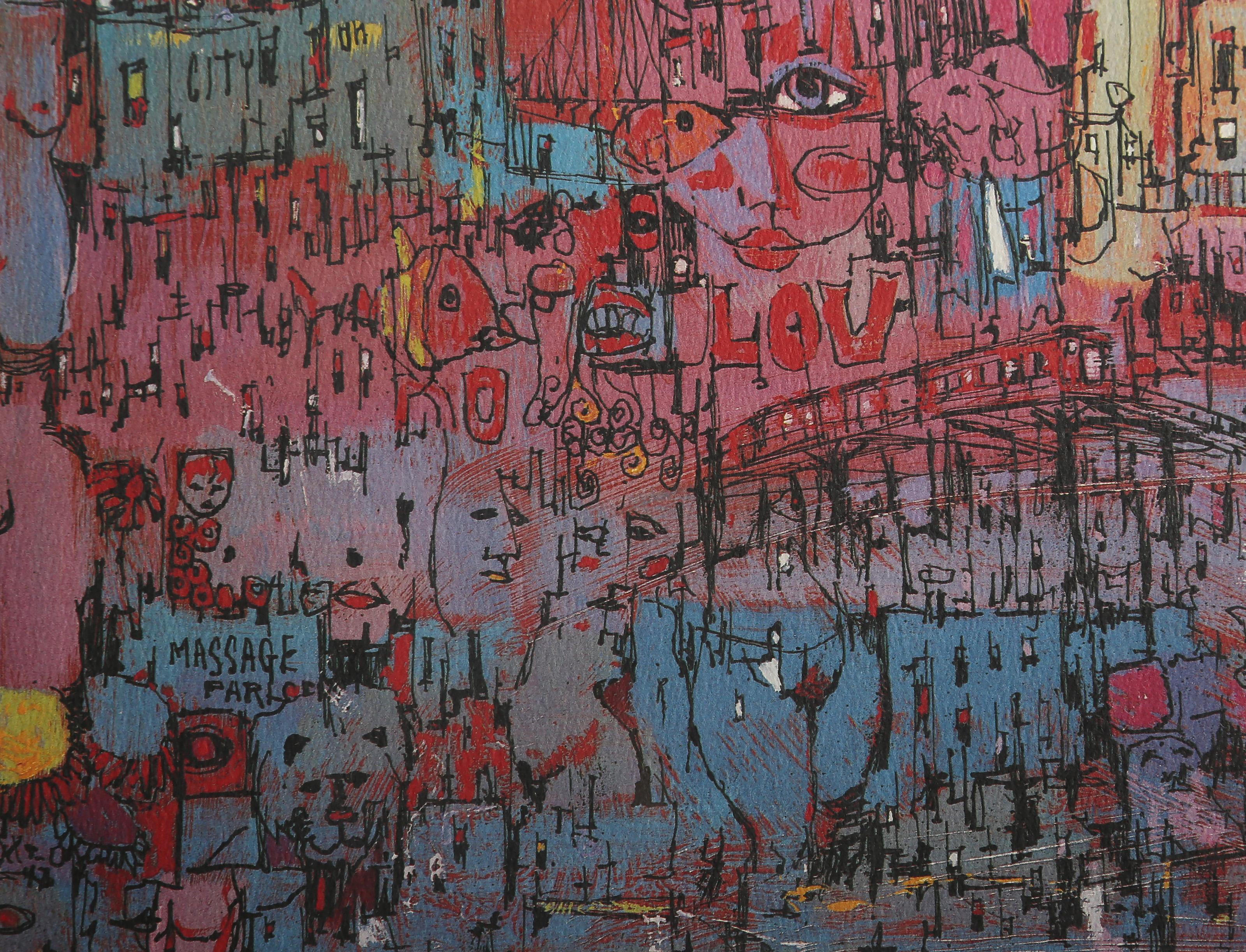 Cityscape, Modern Lithograph by Alvin Carl Hollingsworth - Beige Portrait Print by Alvin C. Hollingsworth