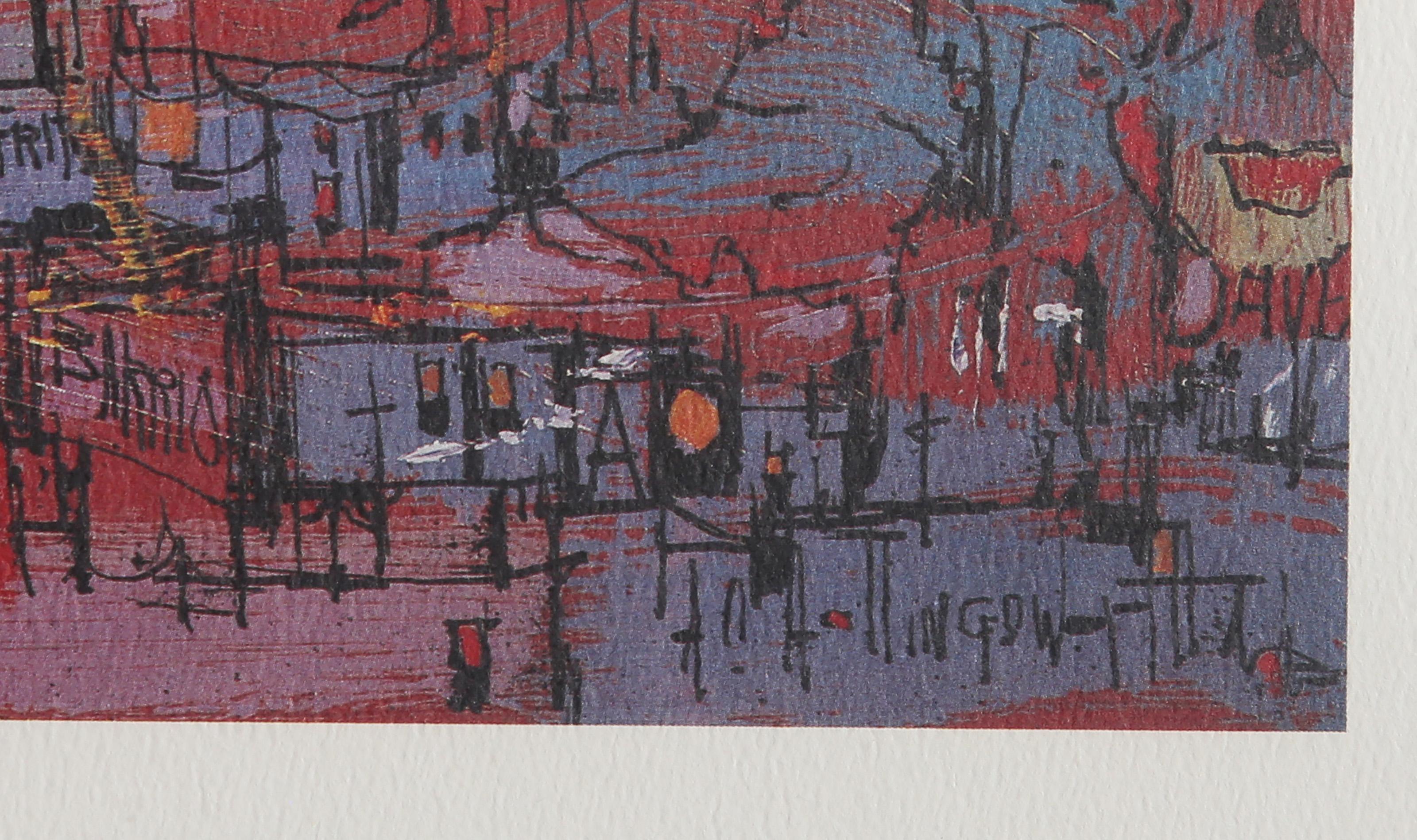 Alvin Carl Hollingsworth, American (1928 - 2000) - Cityscape, Medium:  Lithograph, signed in the plate lower right, Image Size:  13 x 15.75 inches, Frame Size:  19.5 x 22.25 inches, Description:  A chaotic Modern composition depicting a city by