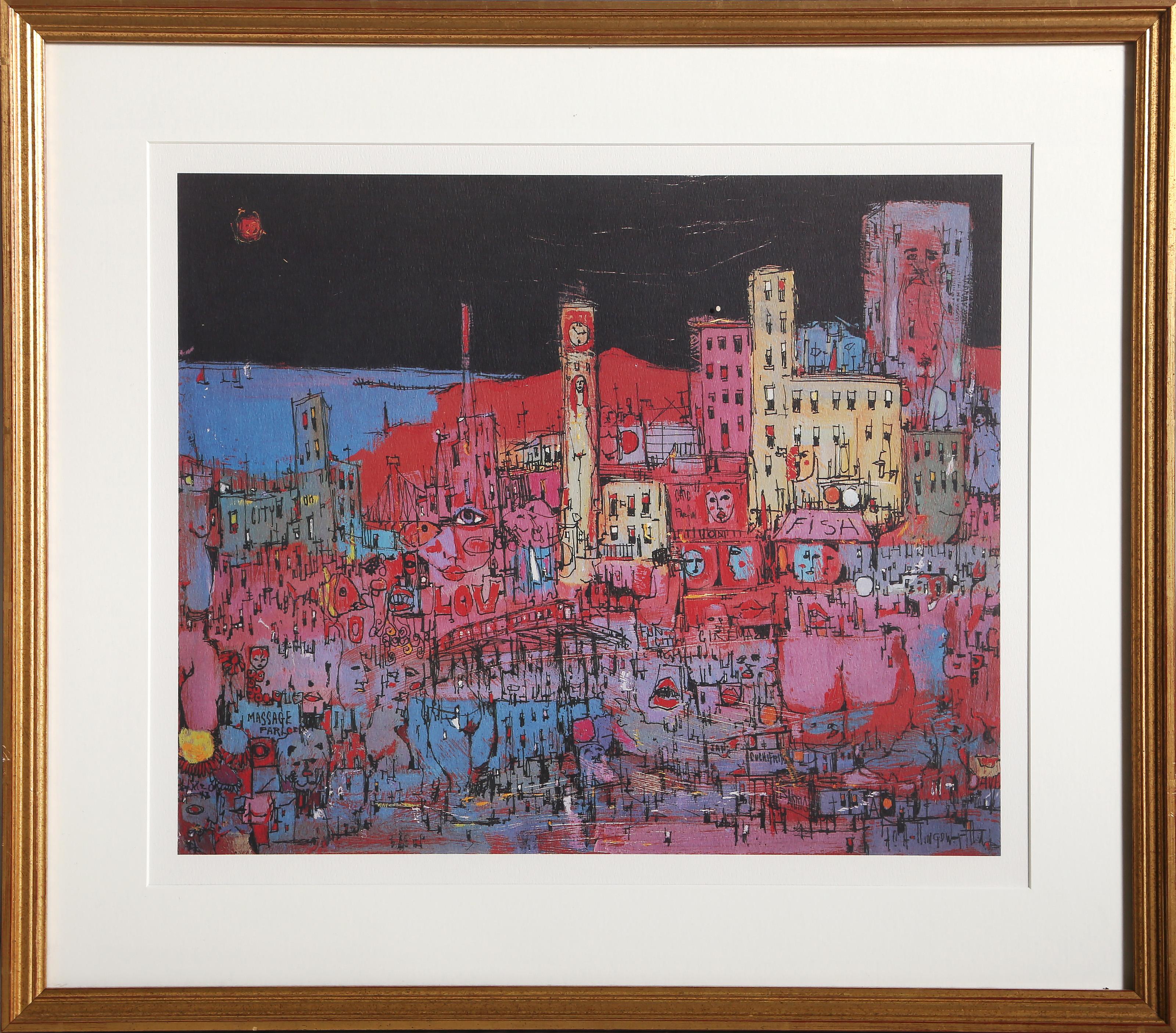 Paesaggio urbano, Litografia moderna di Alvin Carl Hollingsworth