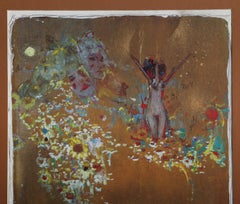 Golden Dreamscape, Surrealist Monoprint by Alvin Carl Hollingsworth