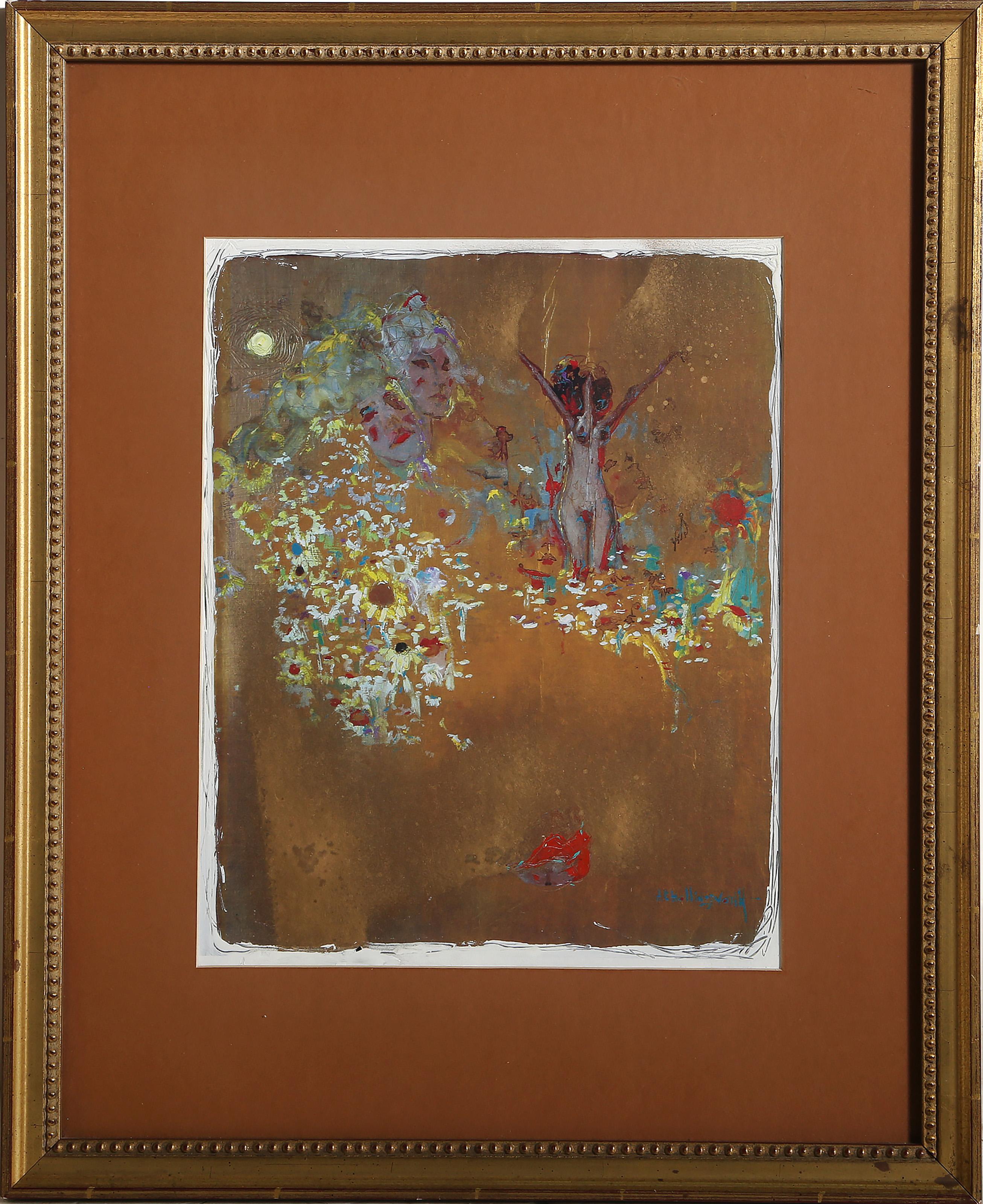 Paisaje onírico dorado, monocopia surrealista de Alvin Carl Hollingsworth
