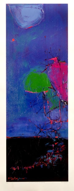 "Nocturne in Blues and Magentas" by Alvin Hollingsworth (Abstract, Lithograph)