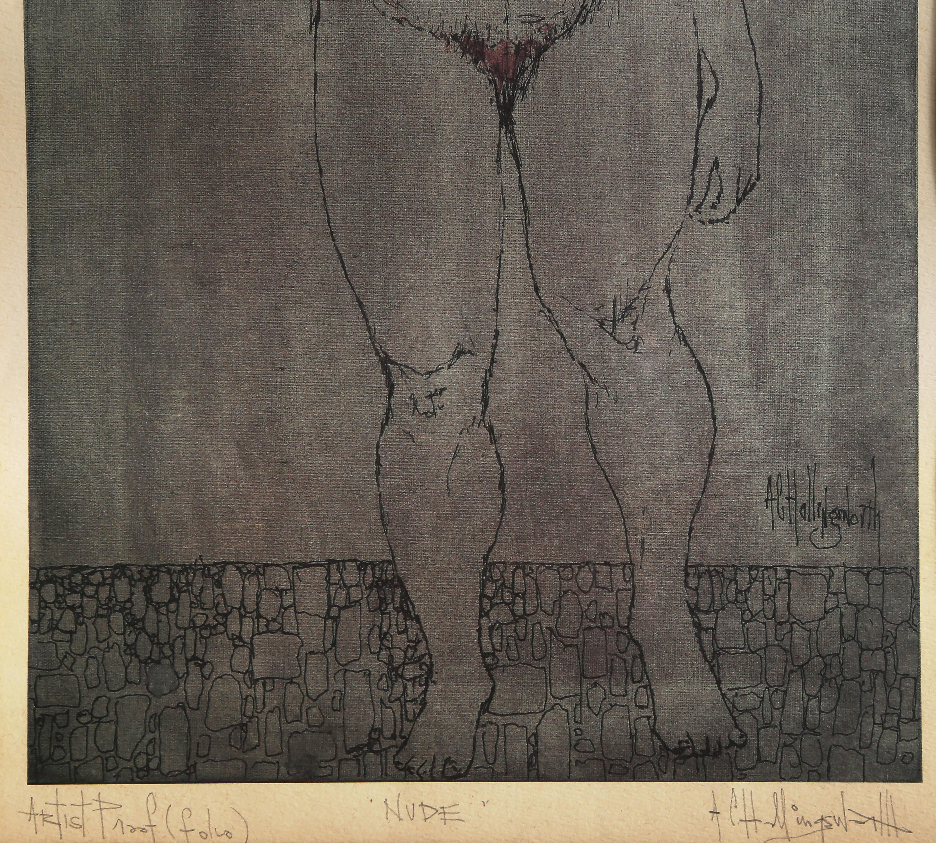 Desnudo, litografía moderna coloreada a mano de Alvin Carl Hollingsworth - Print Moderno de Alvin C. Hollingsworth