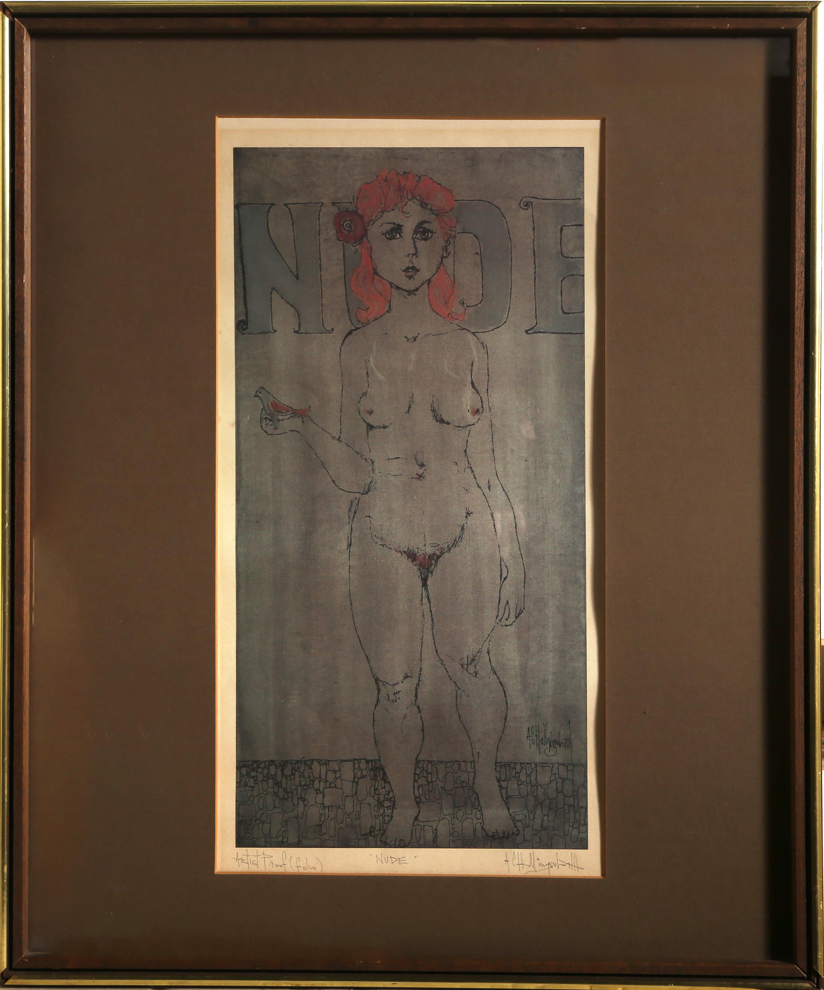 Nudo, litografia moderna colorata a mano di Alvin Carl Hollingsworth
