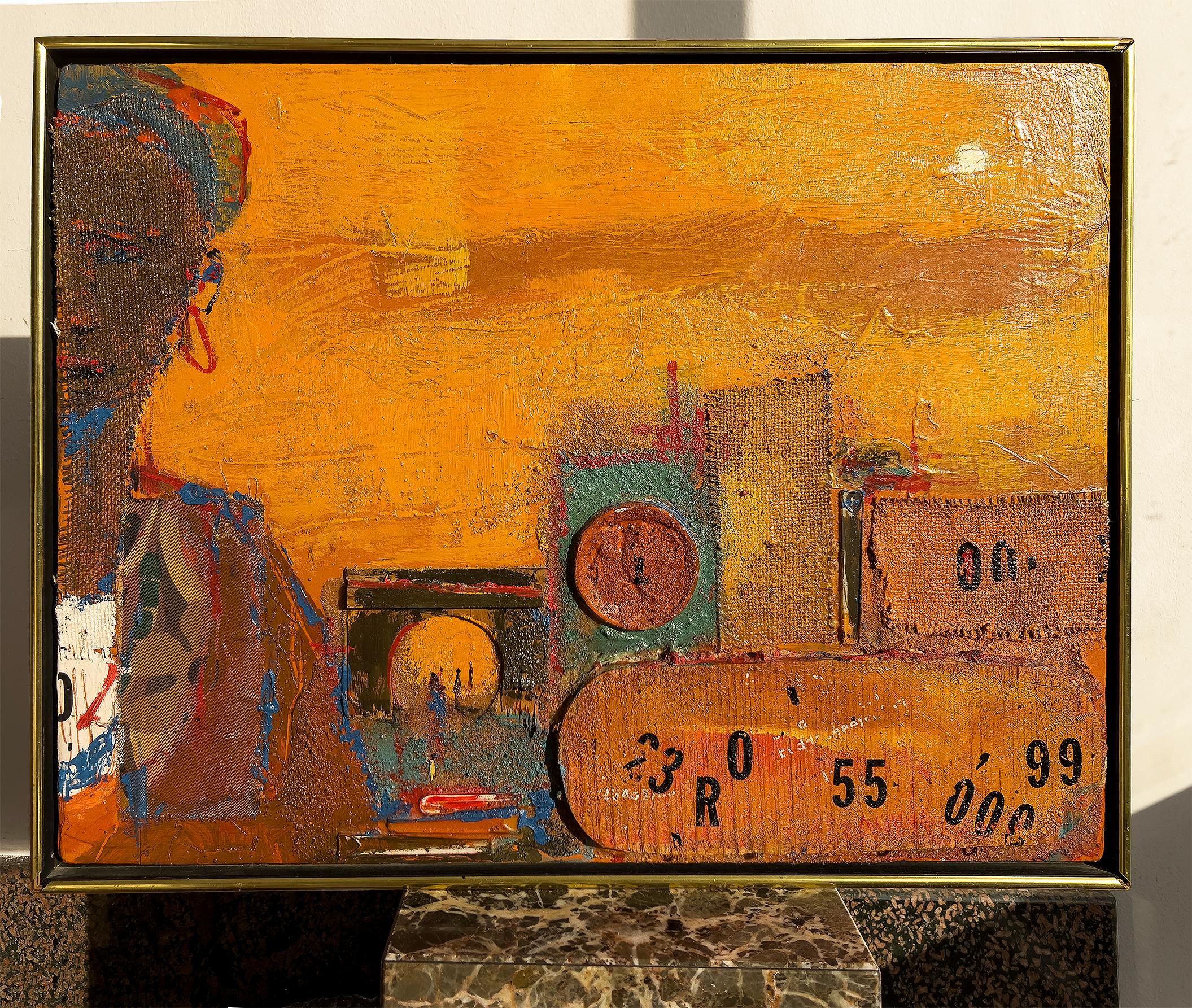 Africa - Collage Painting in Orange - African American Artist  For Sale 4