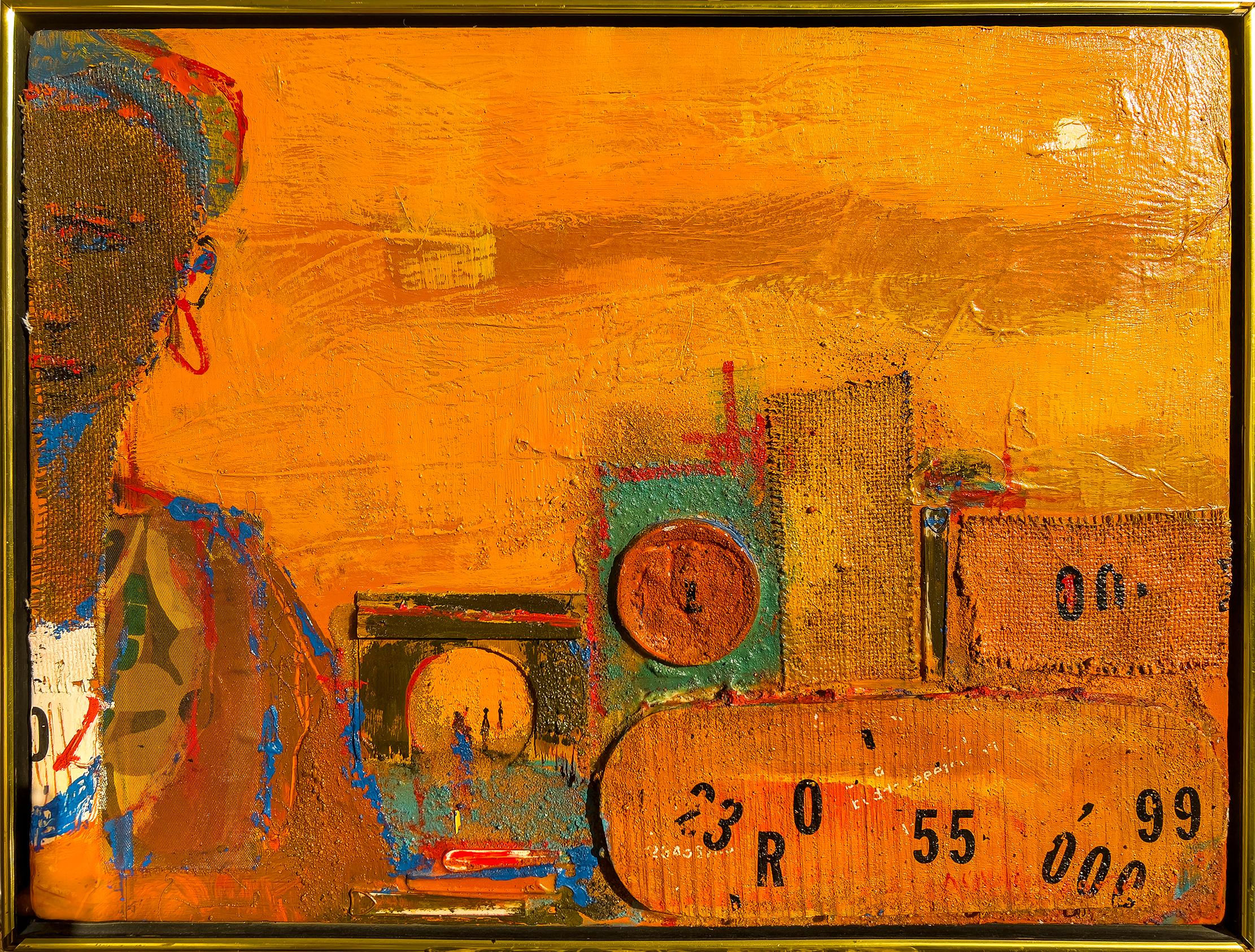 Africa - Collage Painting in Orange - African American Artist  - Mixed Media Art by Alvin Hollingsworth 