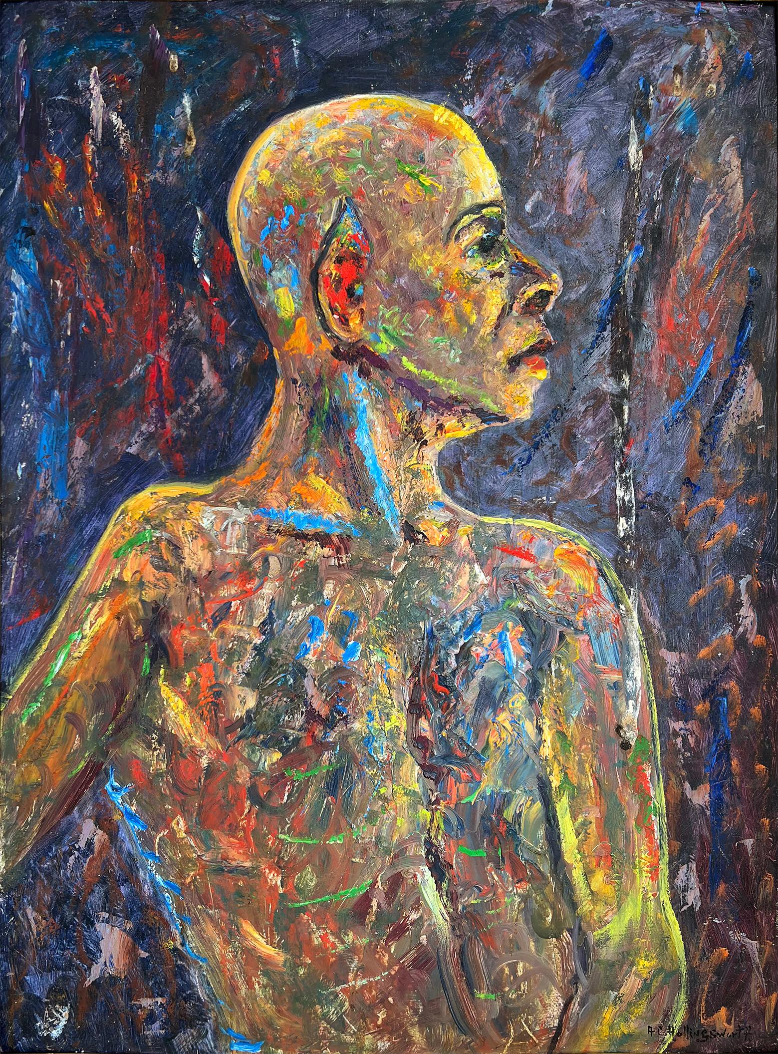 Alvin Hollinsworth Figurative Painting - Devil: No Horns,  Burning in Hell,  African American Harlem Renaissance