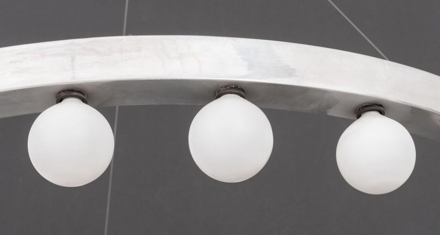Alvin Lustig Style Mid-Century Modern Chandelier, circular metal ring with 24 lights. 1
